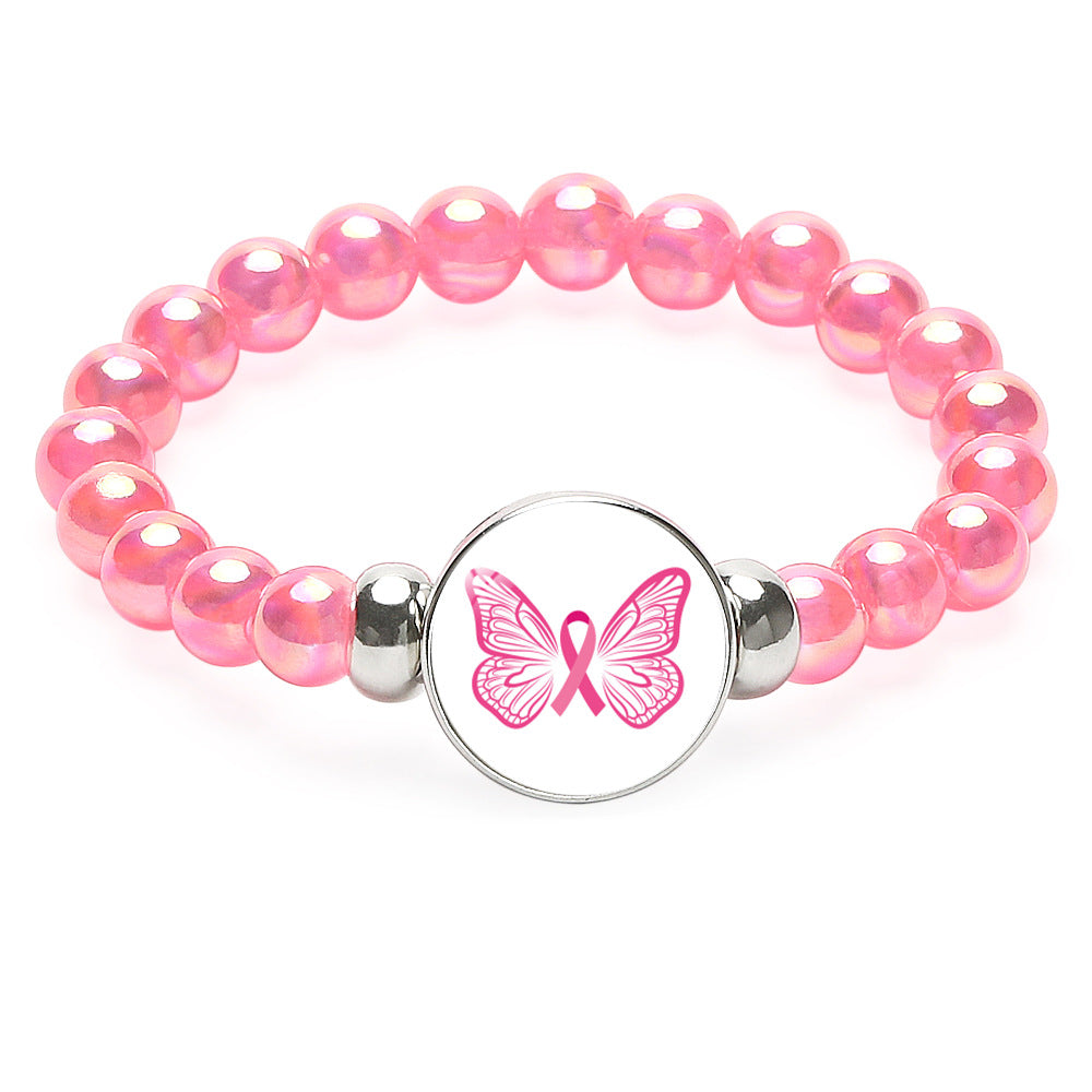 Wholesale Breast Care Activity Promotion Logo Pink Ribbon Beaded Bracelet
