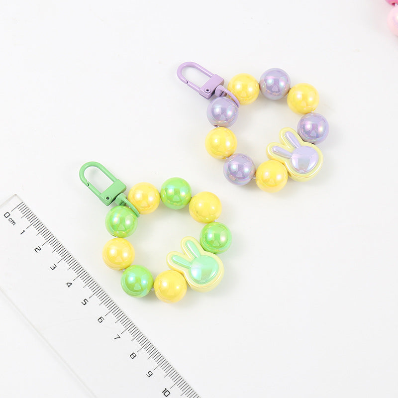 Wholesale Rabbit Beaded Keychains Plated with Colored Acrylic Pendants, Bags, Pendants ACC-KC-HuiMei009