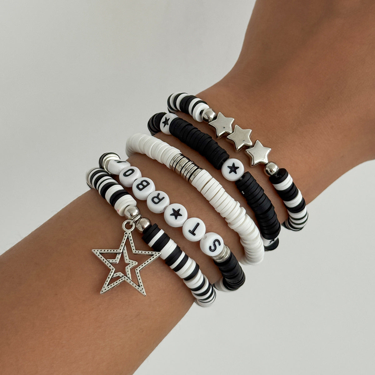 Wholesale Soft y Beaded Letter H Five-Pointed Star Color Splicing  Bracelet