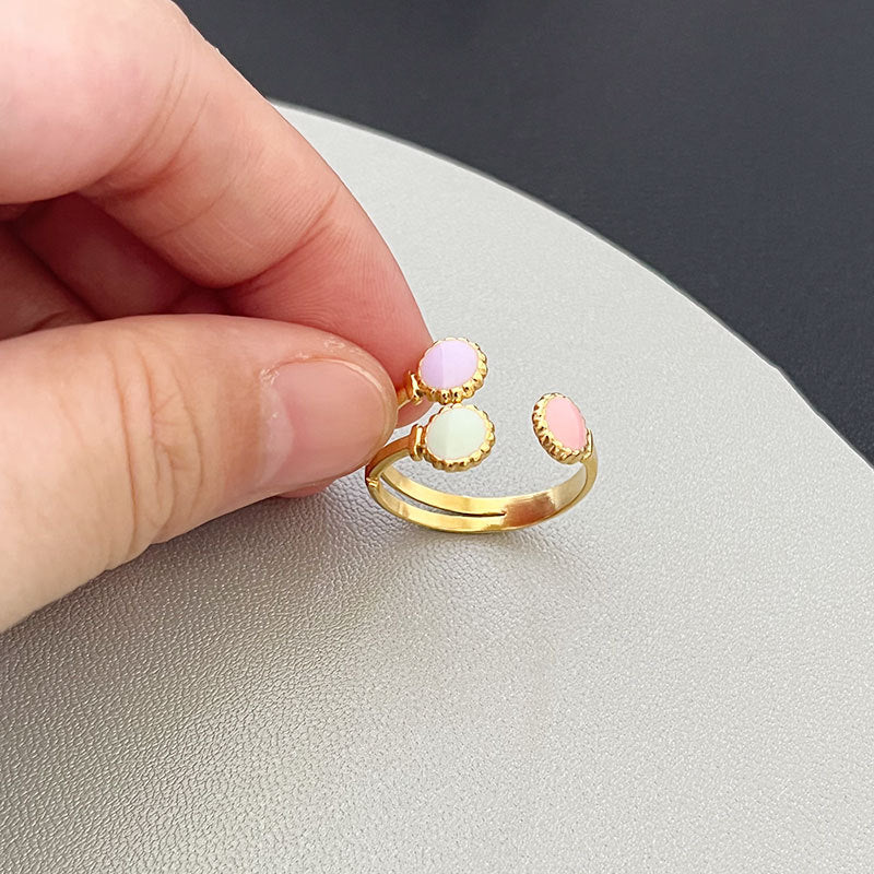 Wholesale Retro High-grade Sense Stainless Steel Golden Open Dot Oil Drop Ring