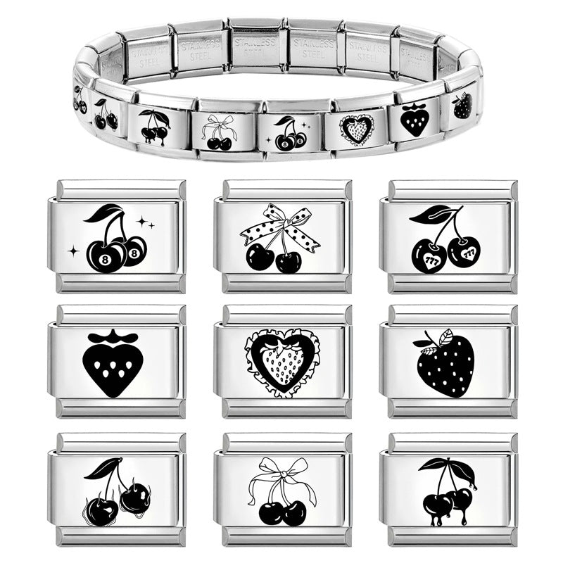 Wholesale  Italian Charm Bracelet 9mm DIY Splicing Removable Strawberry Cherry Stainless Steel Composable Bracelet