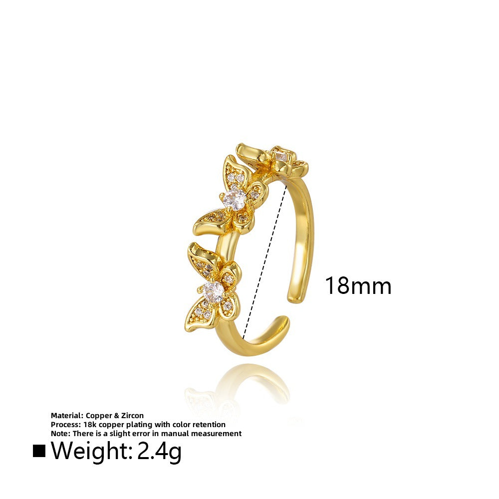 Wholesale Butterfly copper plated 18k geometric ladder adjustable ring