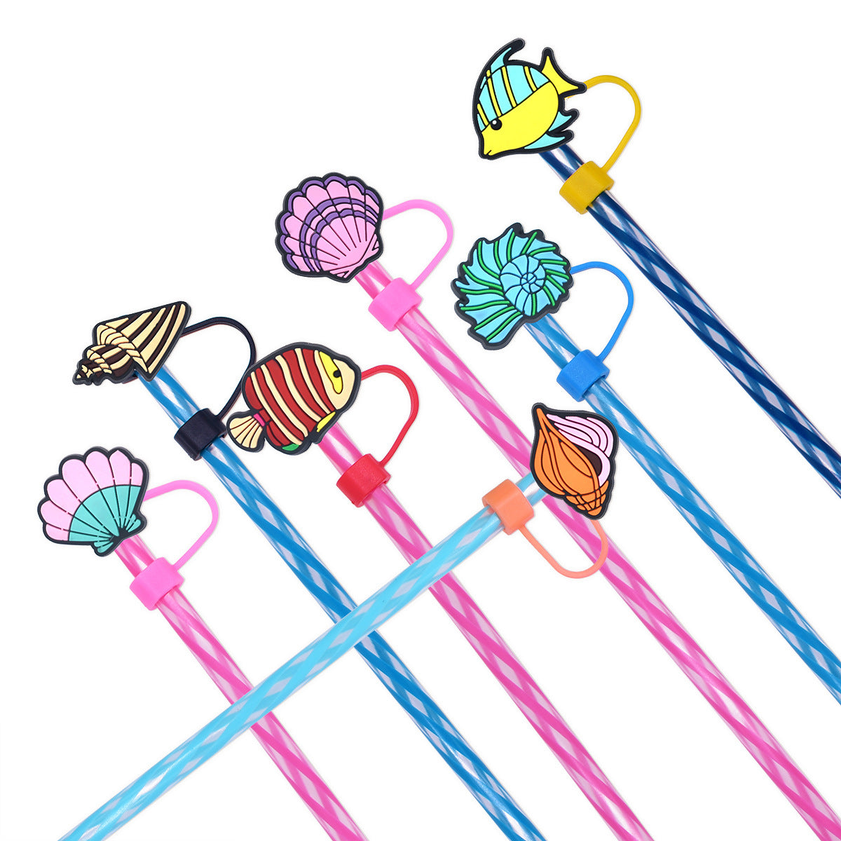 Wholesale Random 100pcs Cartoon Ocean Straw Tube Cap 10mm Soft Glue Straw Decoration Straw Cover ACC-SCR-RYY051