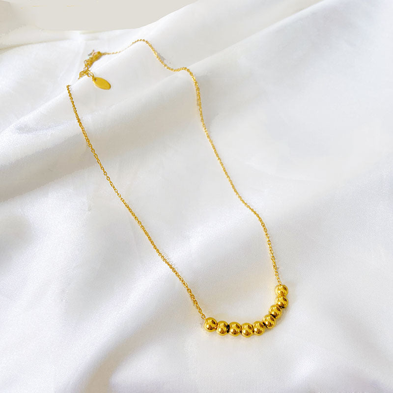 Wholesale Titanium Steel Gold bean round bead necklace