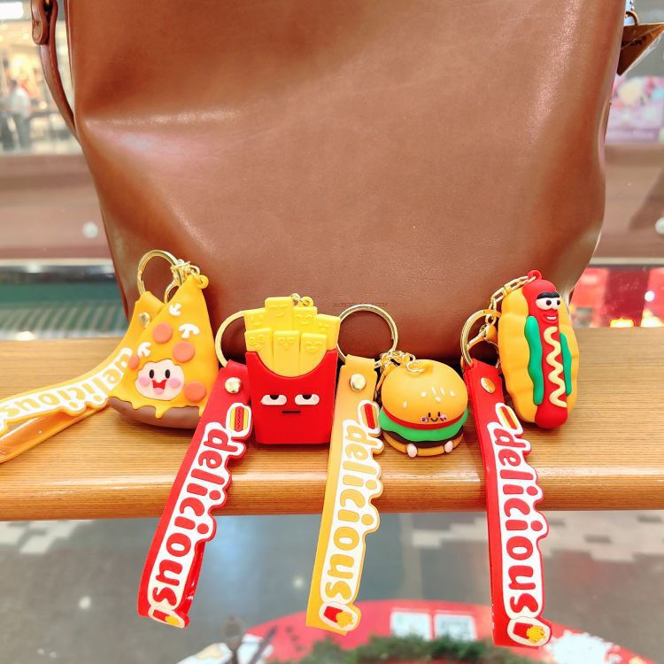 Wholesale PVC Cute Fries Burger Keychain Lanyard Keychain ACC-KC-AiLe003