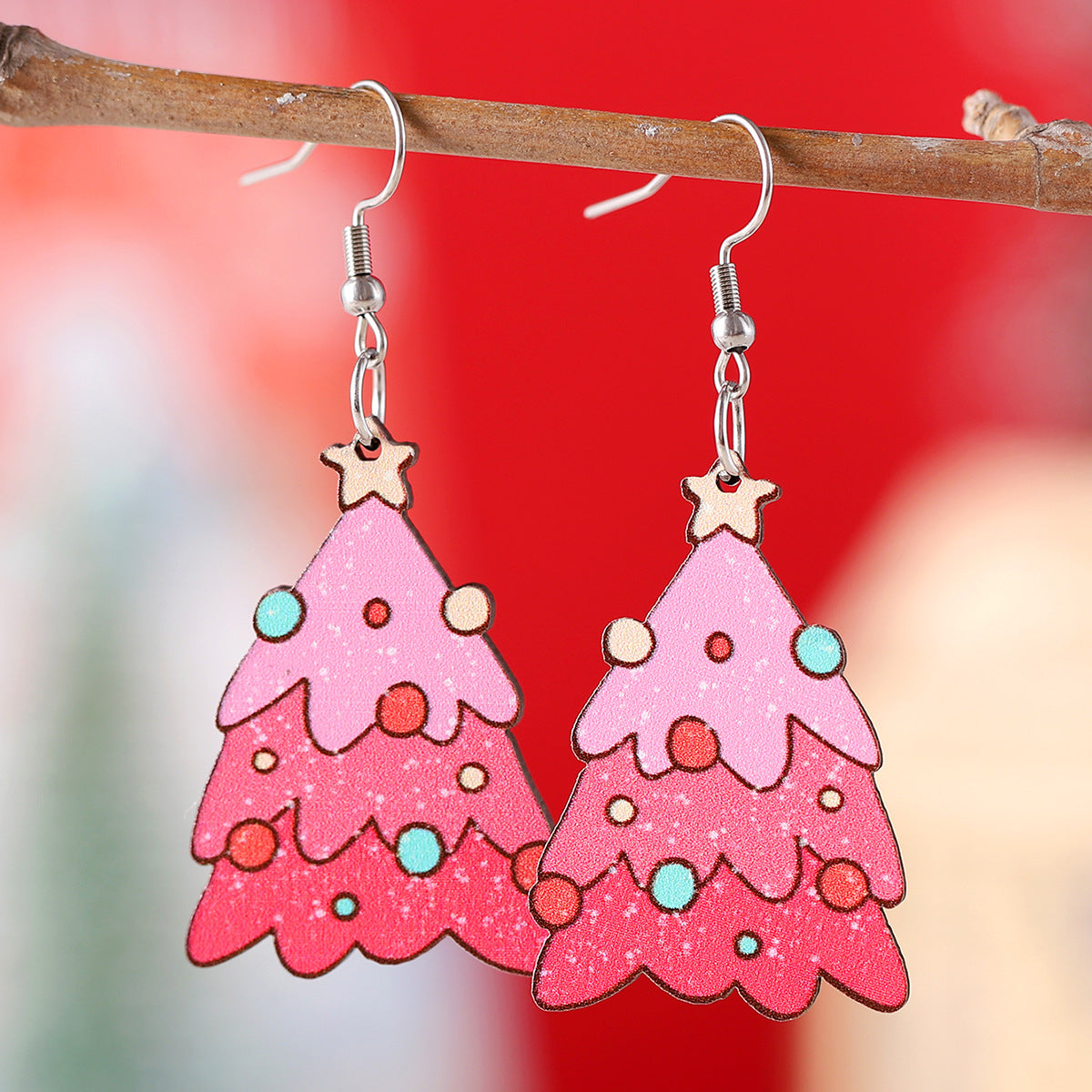 Wholesale Christmas Lantern Bow Pink Christmas Tree Pendant Earrings