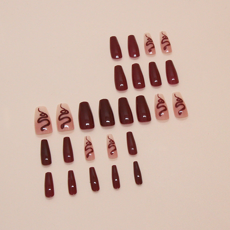 Wholesale 24 Pieces/box Burgundy Snake Nails Kits Nail Stickers