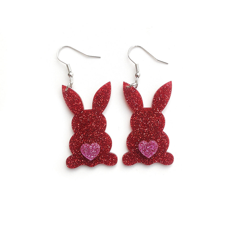 Wholesale Easter Acrylic Love Heart Full Pink Earrings