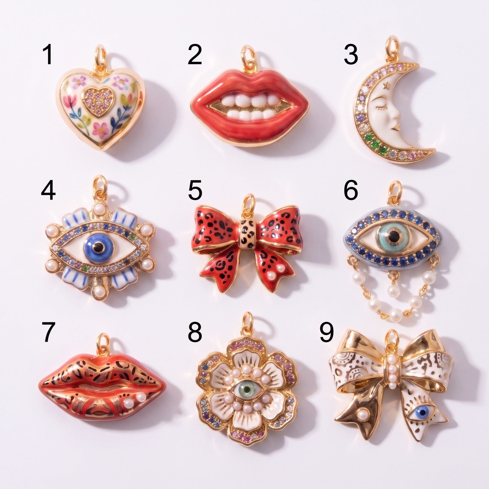 Wholesale Retro Evil Eye Bow Heart Rhinestone Charm DIY Jewelry Accessory 316 Stainless Steel Pendant For Necklace Bracelet Making
