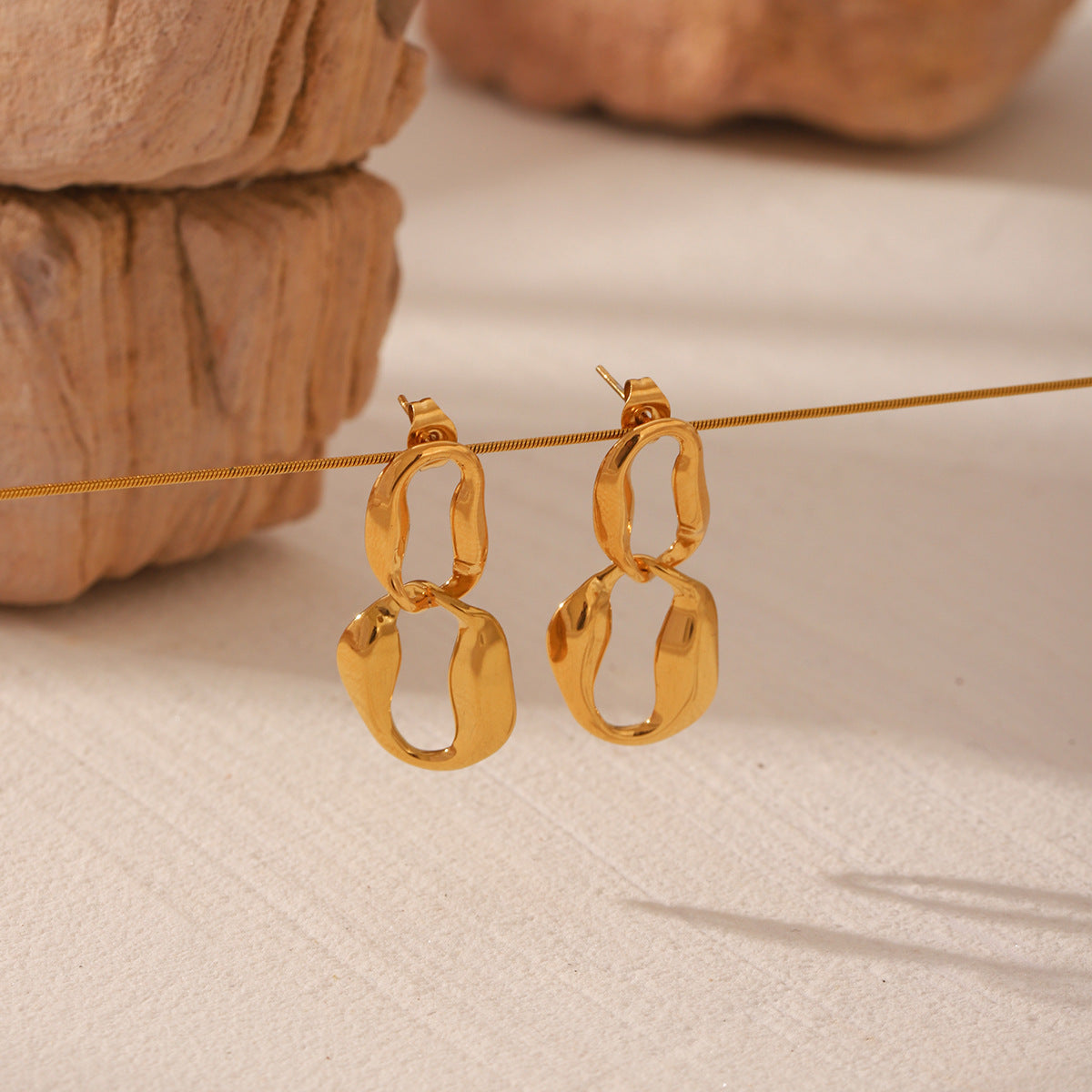 Wholesale stainless steel earrings hammer geometric hanging female earrings