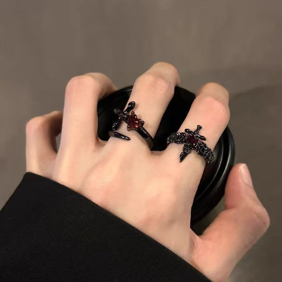 Wholesale Stylish Dark Cross Flower Open Ring For Women Alloy With Dark Purple Zircon Jewelry Accessory For Boutique Resale