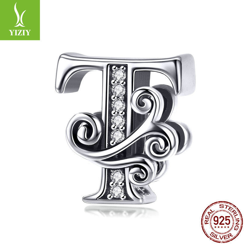 Wholesale 26 Letters DIY Beaded Bracelet Accessories Inlaid with Zircon Sterling Silver Beads Charms ACC-CHS-YinZhiyun001