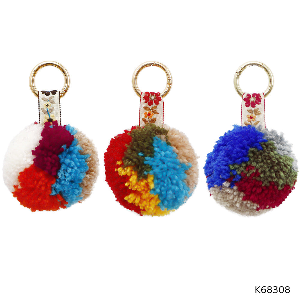 Wholesale Colorful Fur Ball Keychain Bag Pendant Bohemian Pendant Pom Pom ACC-KC-JM007