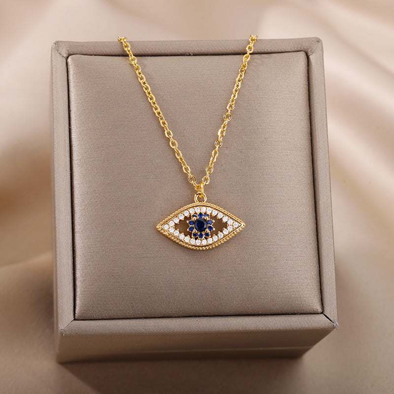 Wholesale  Stainless steel Plated 18K Gold Hand Pendant Blue Zircon  Clavicle Chain