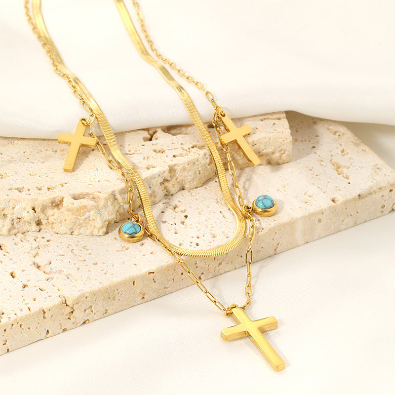 Wholesale  turquoise stainless steel double-layer necklace