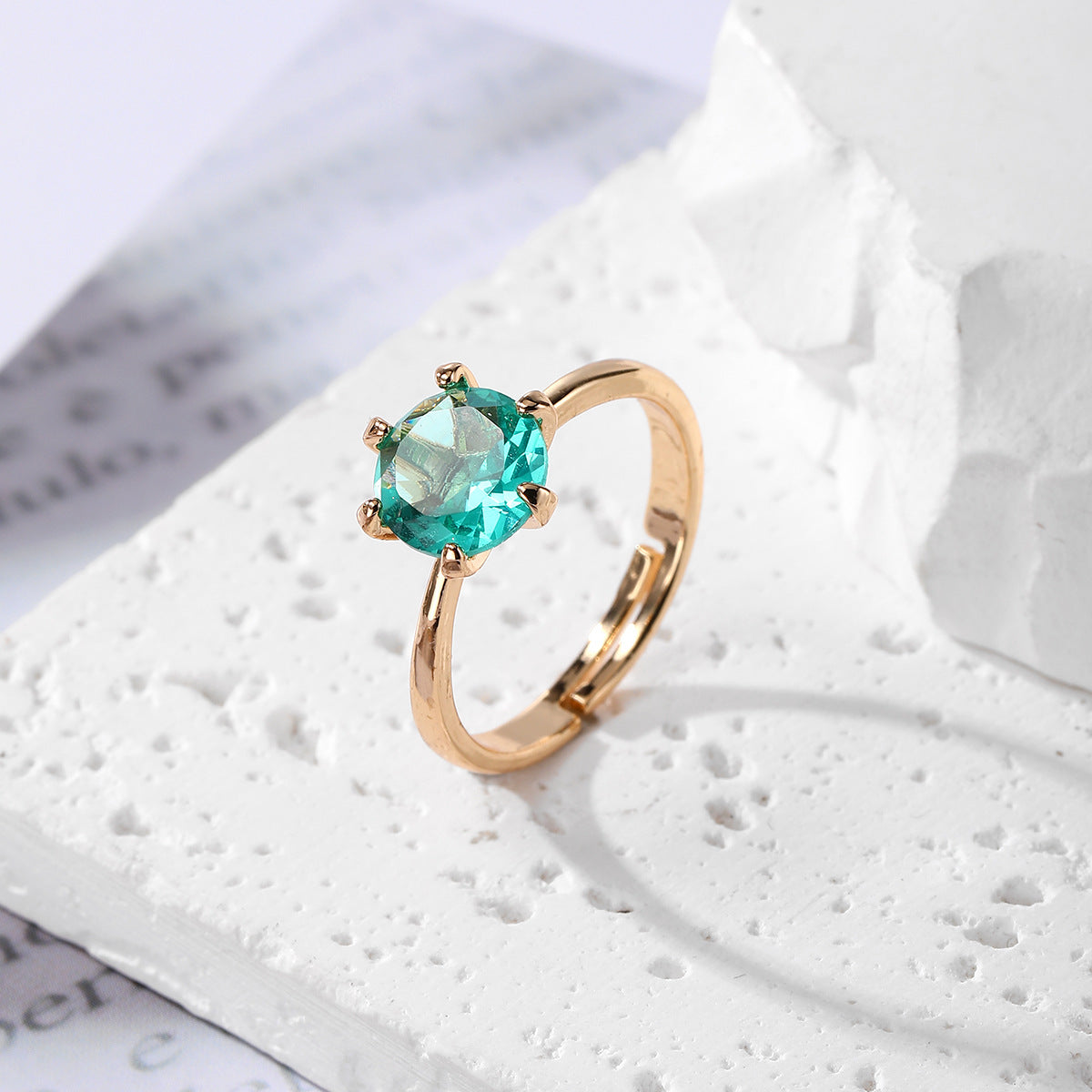 Wholesale Green Geometric Rhinestone Ring Women S Adjustable Open Alloy Jewelry Accessory Party Gift Everyday Wear