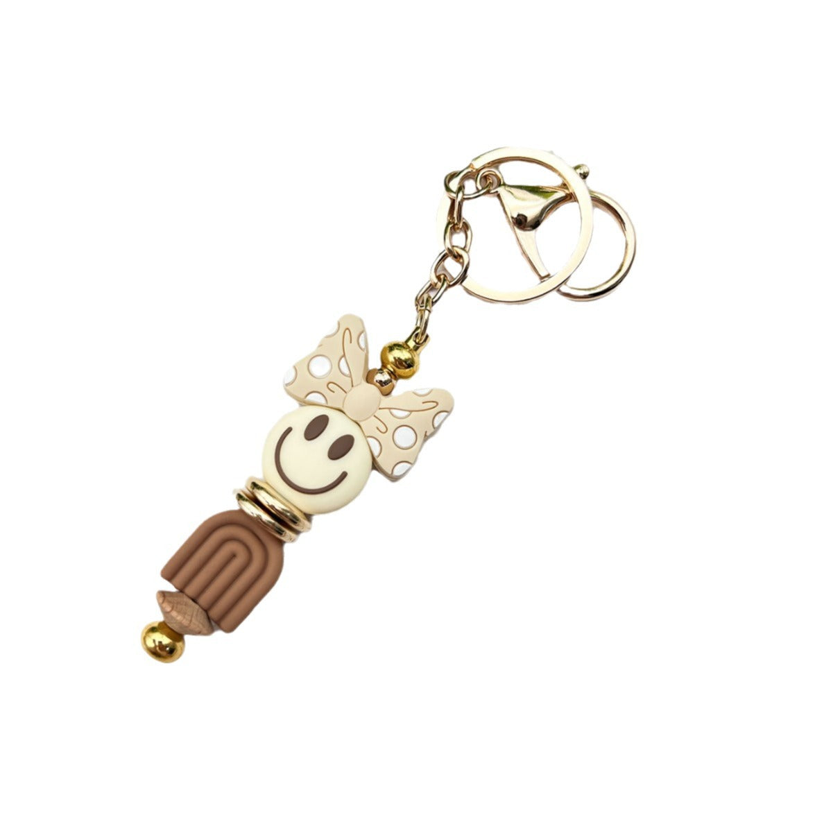 Wholesale Silicone Bead Keychain With Cute Face Bow Dot Pattern Decorative Bag And Key Accessory