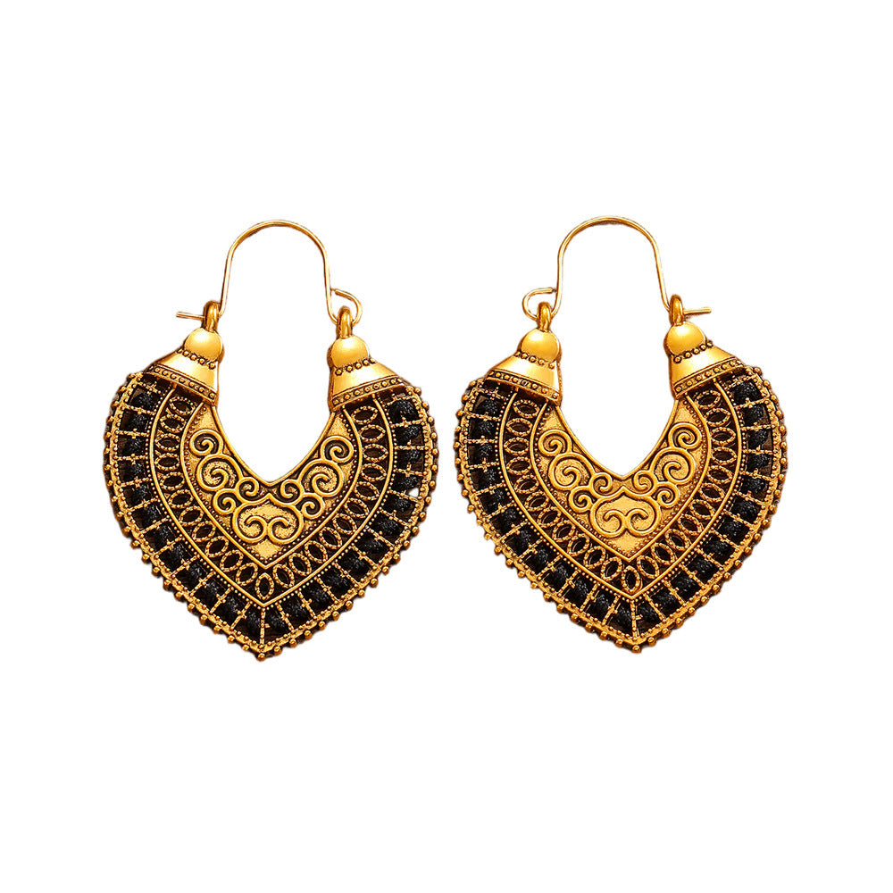 Wholesale Retro Bohemian Ethnic Hollow Out Heart Bronze Alloy Earrings Fashion Jewelry Accessory Gift Boutique Resale