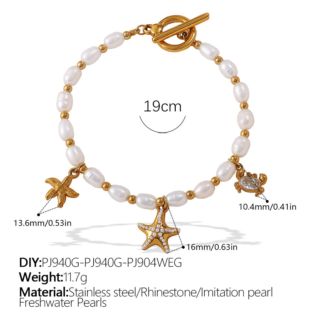 Wholesale  Fashion Creative Ocean Theme Freshwater Pearl DIY Dolphin Pendant Bracelet Plated with 18K Gold Niche Jewelry for Women
