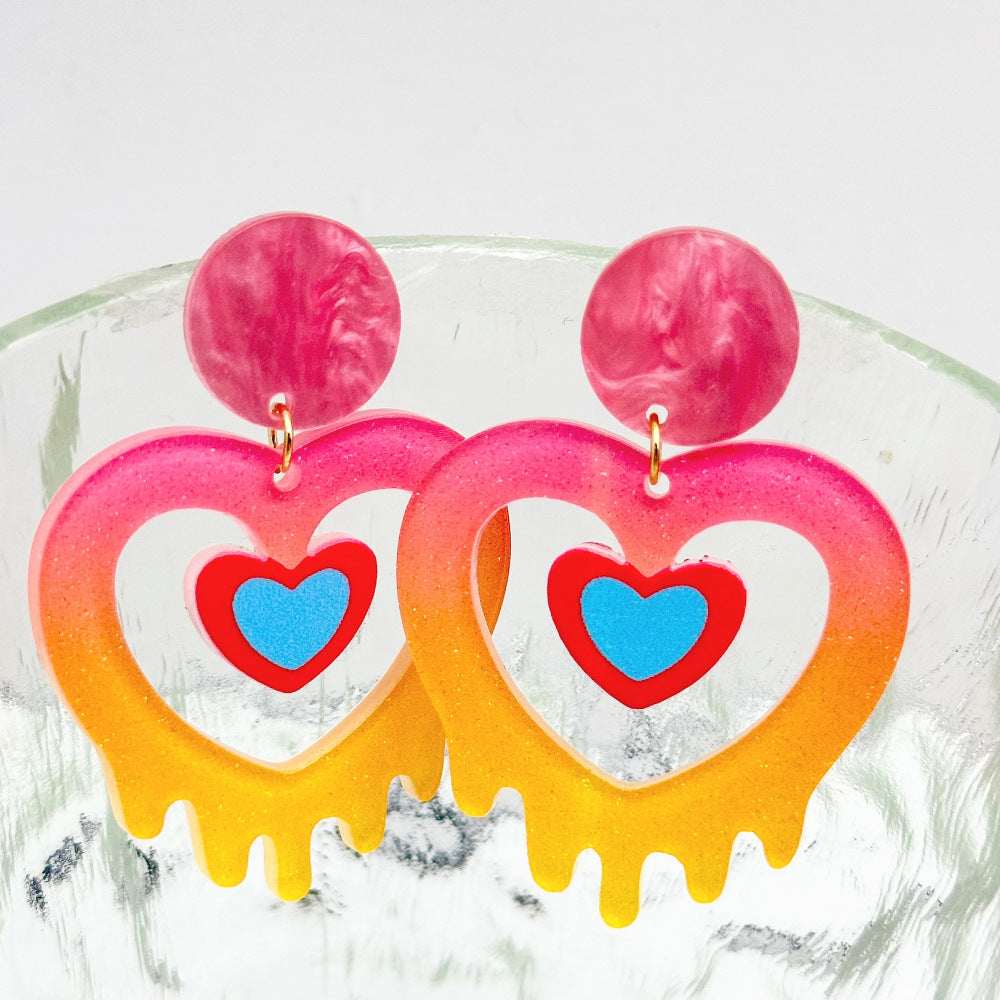 Wholesale acrylic love heart earrings Valentine's Day flame fluid earrings