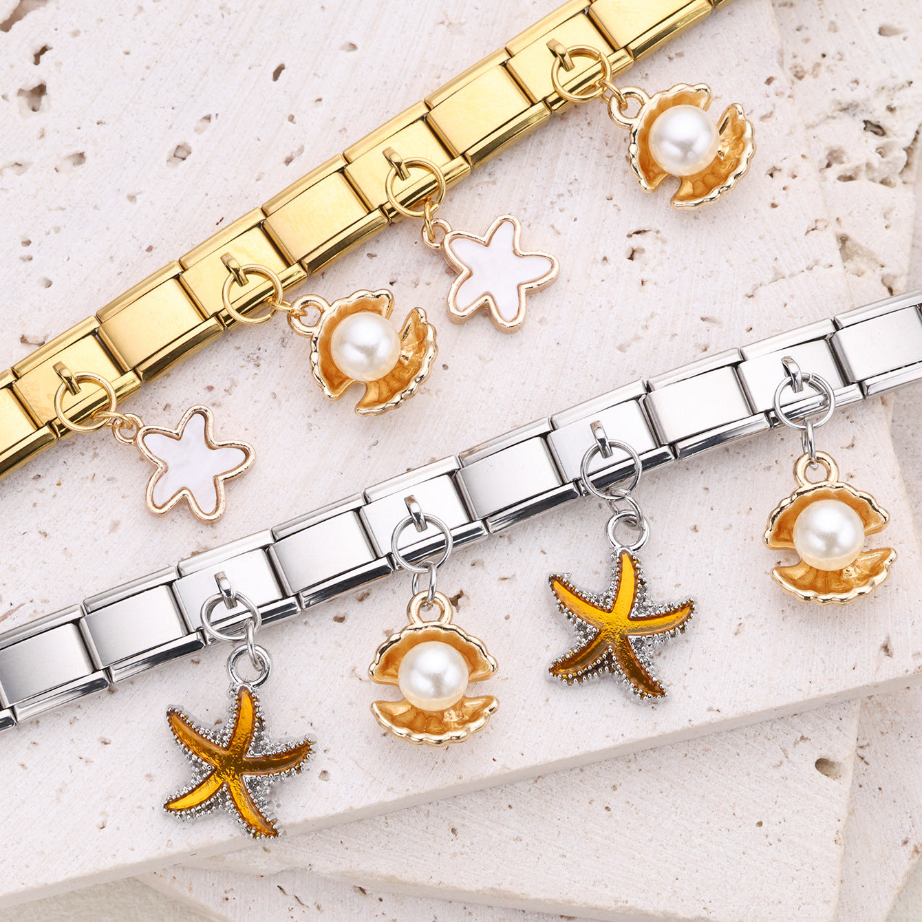 Wholesale  Starfish Shell Pendant Series Italian Module Bracelet Stainless Steel Jewelry Bracelet