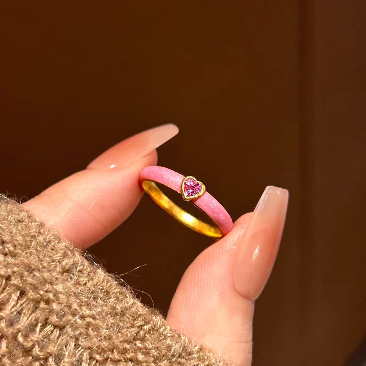 Wholesale Macaron-Colored Dopamine Retro Zircon Enamel Ring French Style Stackable Index Finger Ring for Women
