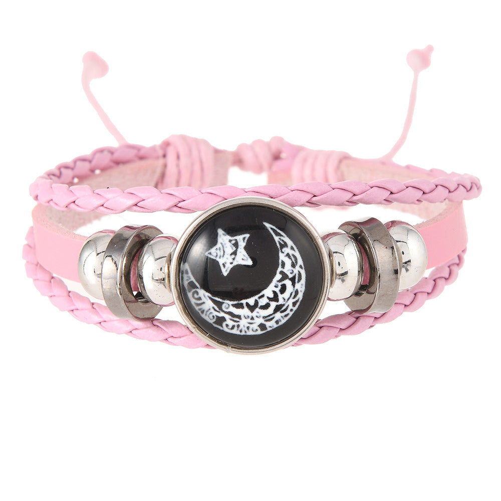 Wholesale 10pcs Sun and Moon  Luminous Pattern Adjustable Leather Retro Bracelet