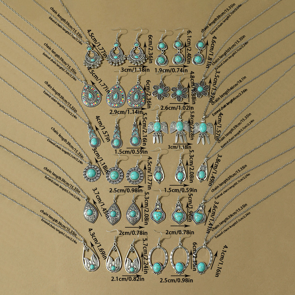 Wholesale Bohemian Turquoise Long Pendant Earrings Set for Party Jewelry Accessory
