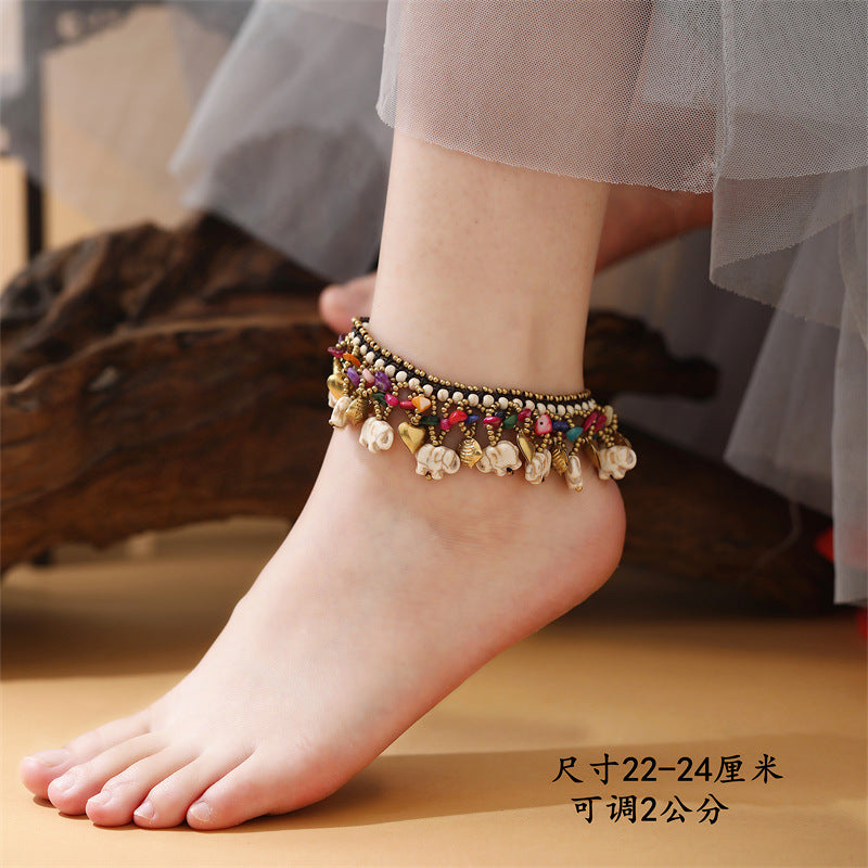 Wholesale Hand-woven ethnic style small elephant bracelet bohemian holiday bracelet anklets