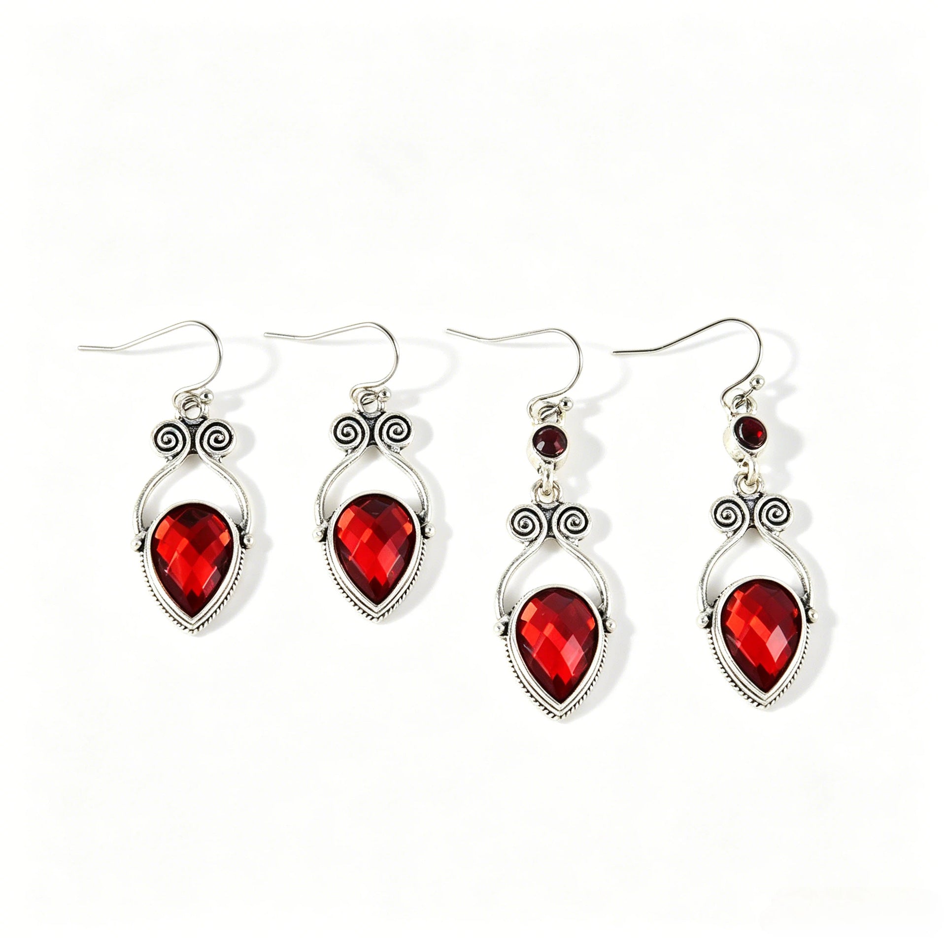 Wholesale Retro Ruby Red Drop Pendant Earrings Zinc Alloy Geometric Design Chic Jewelry Accessory For Party And Gift