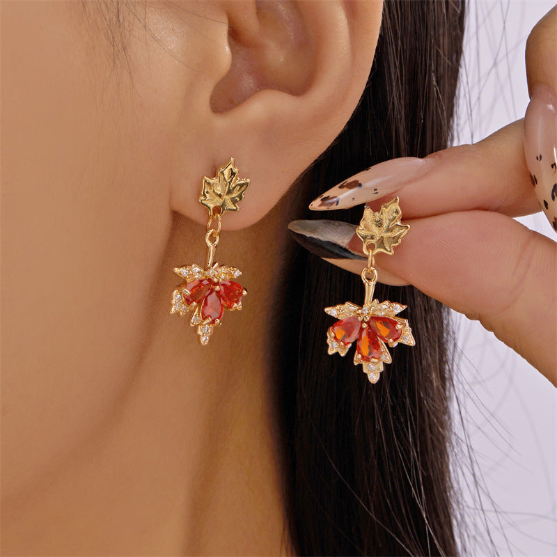 Wholesale Maple Leaf Rhinestone Bracelet and Necklace Set Alloy Fashion Jewelry Accessory