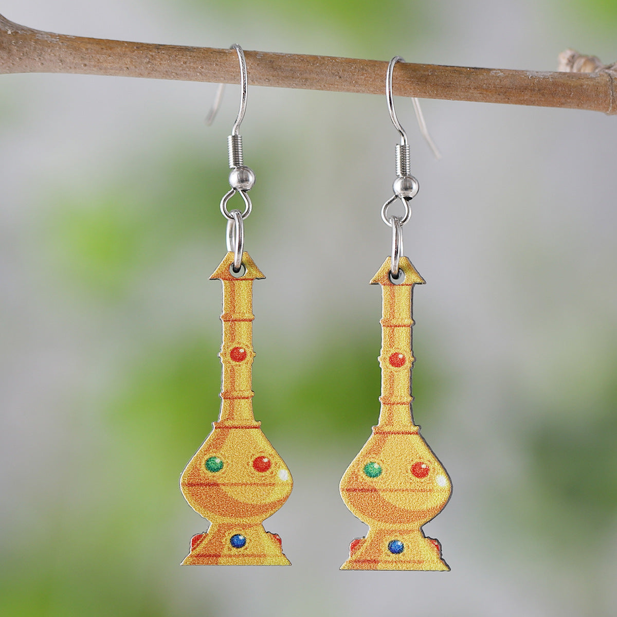 Wholesale Retro Girls Lantern Blue Oil Lamp Wooden Double Sided Earrings ACC-ES-ChuLian006