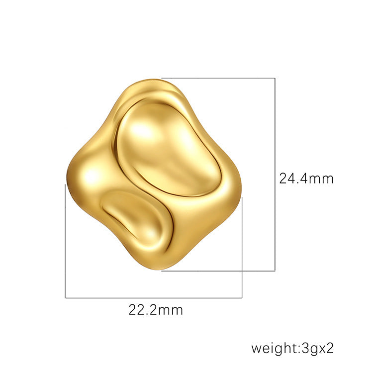 Wholesale Stainless Steel Hammer Pattern Irregular Square Concave Earrings