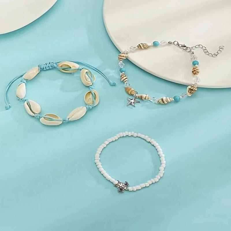 Wholesale  Beaded Natural Shell Turtle Anklet