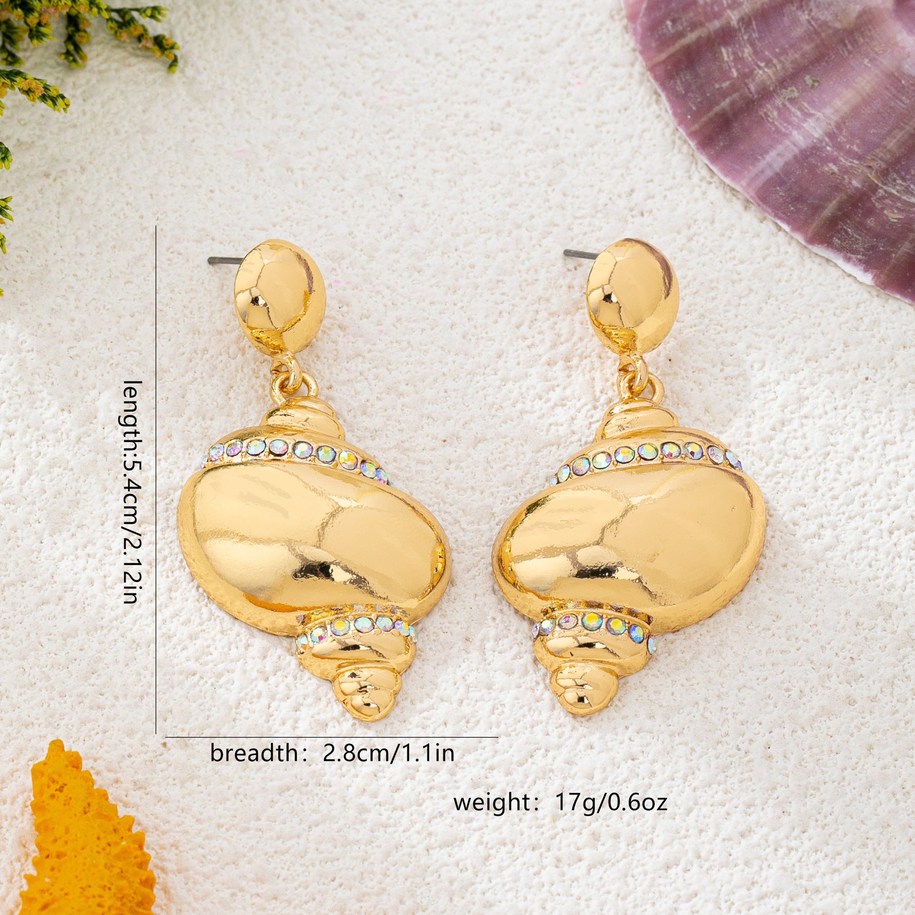 Wholesale Gold Starfish Conch Earrings Trendy Beach Vacation Fashion Jewelry Accessory Boutique Resale
