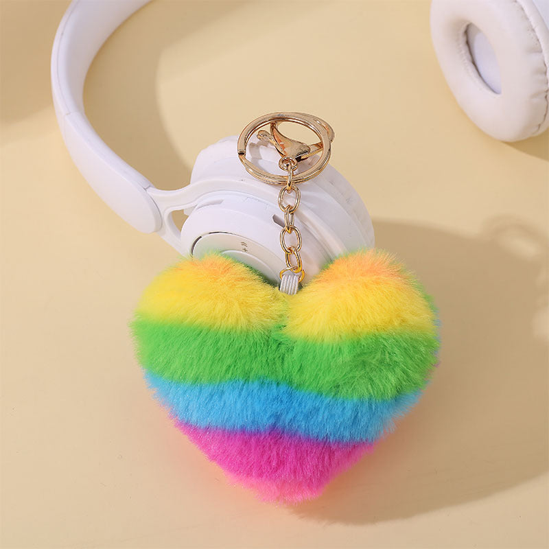 Wholesale 5PCS Multicolor leopard print fur ball keychain peach heart pendant bag plush jewelry pendant