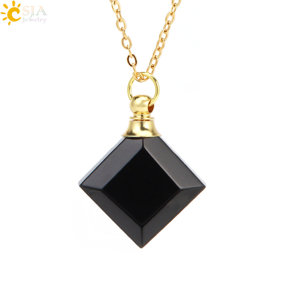 Wholesale Natural Stone Crystal Perfume Diffuser Small Pendant Necklace ACC-NE-HuaiShe004