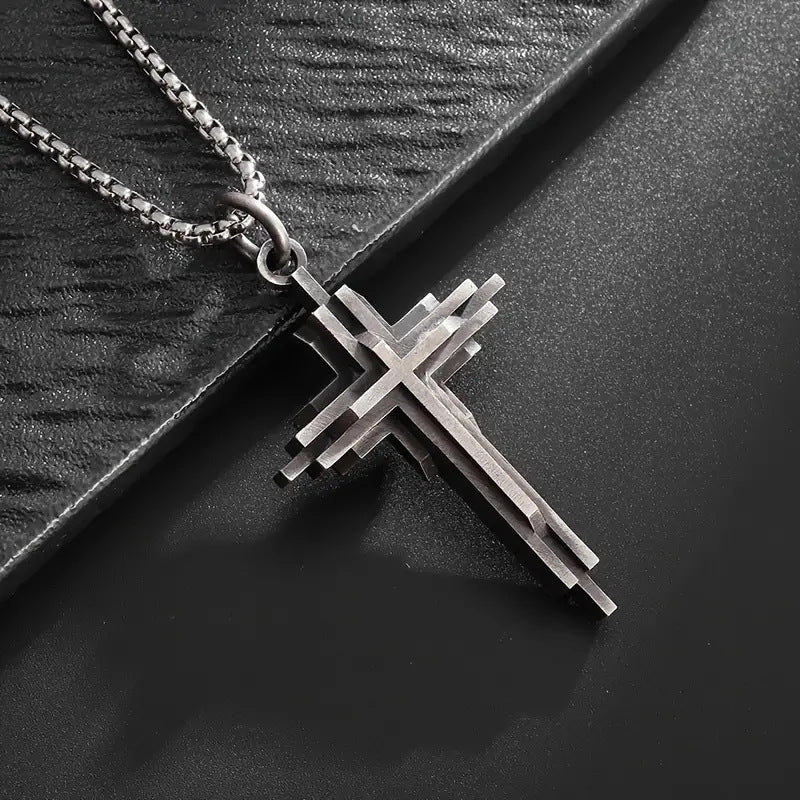 Wholesale  three-layer three-dimensional cross retro pendant necklace