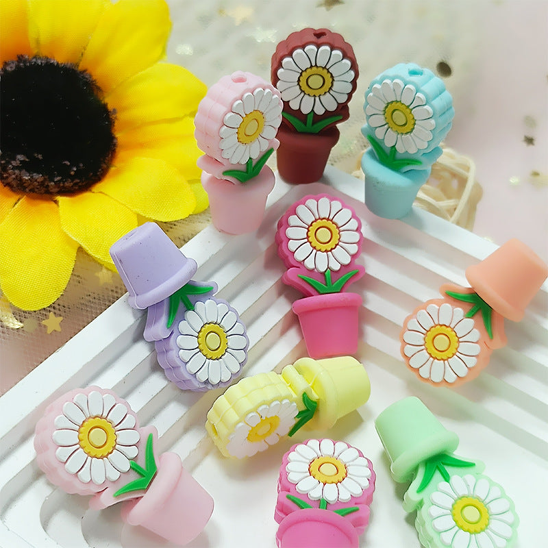 Wholesale Random 10pcs Potted Daisy PVC Soft Glue Focal Beads DIY Beaded Pen Accessories
