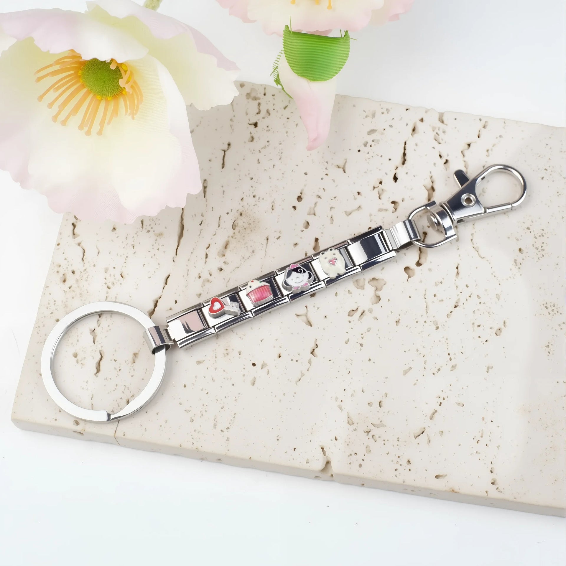 Wholesale Single Section Creative Titanium steel Composable Italian Charm Keychains