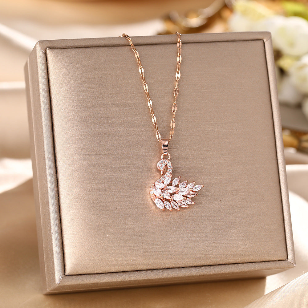 Wholesale Micro-inlaid Zircon Swan Titanium Steel Necklace