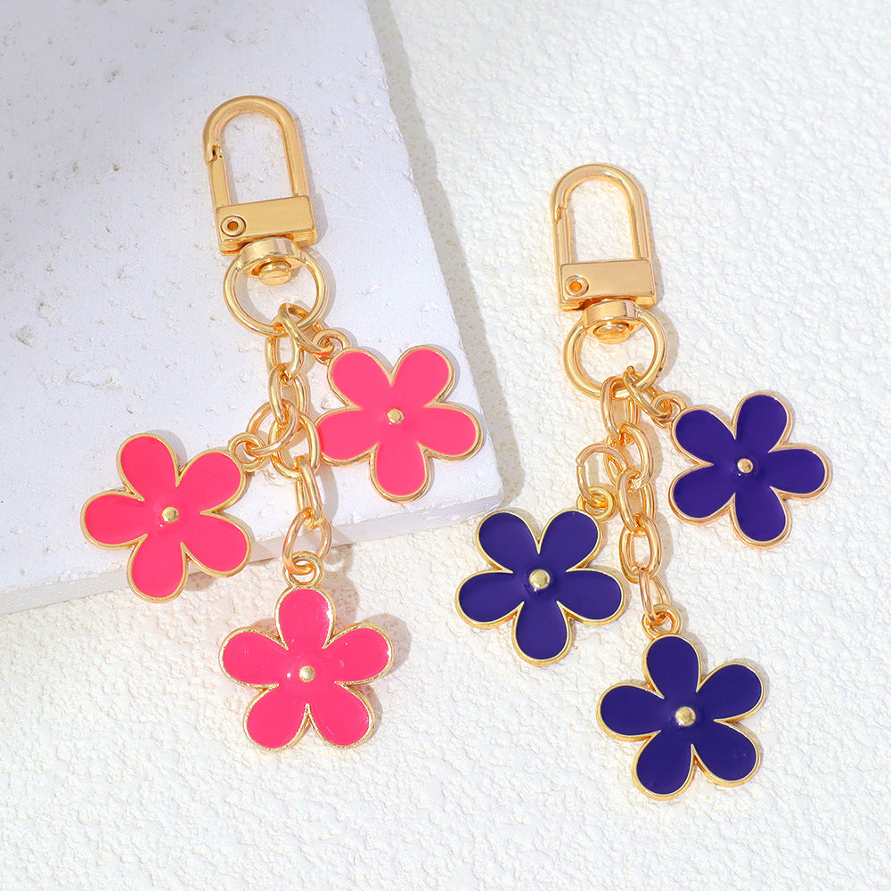 Wholesale Zinc Alloy Oil Dripping Flower Keychain Double-Sided Pendant Bag Charm