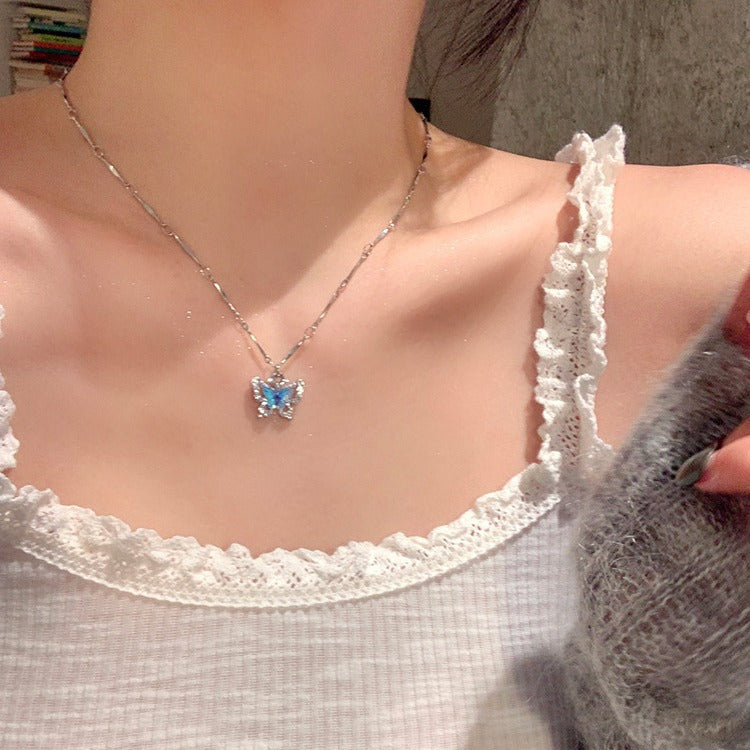 Wholesale  Diamond Butterfly Necklace  Light Luxury Elegant Double Layer Stacked Choker Clavicle Chain