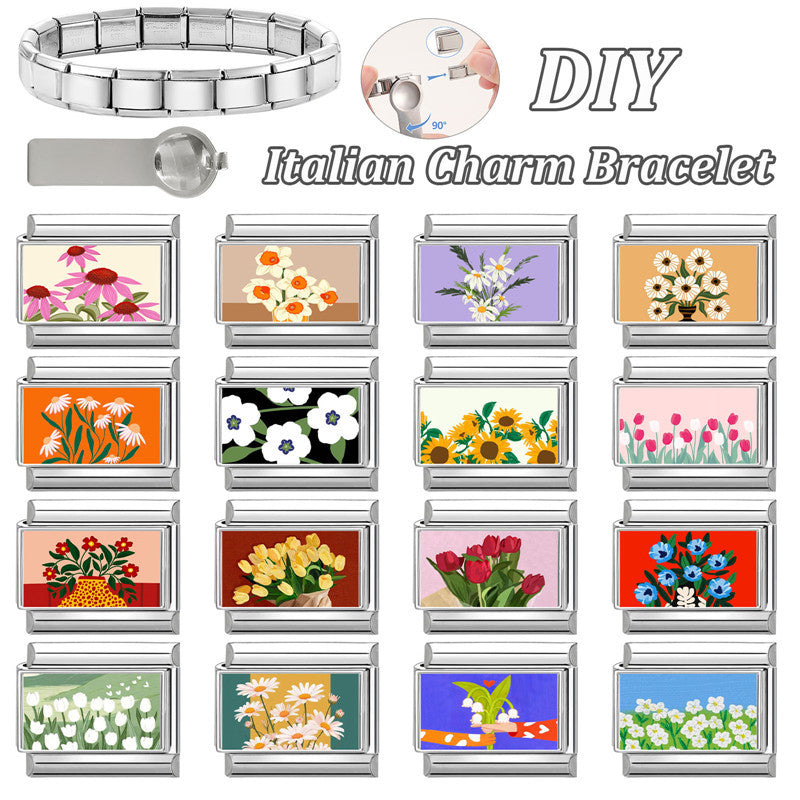 Wholesale Cute Cartoon Floral Charm Bracelet Stainless Steel DIY Jewelry Boutique Accessory