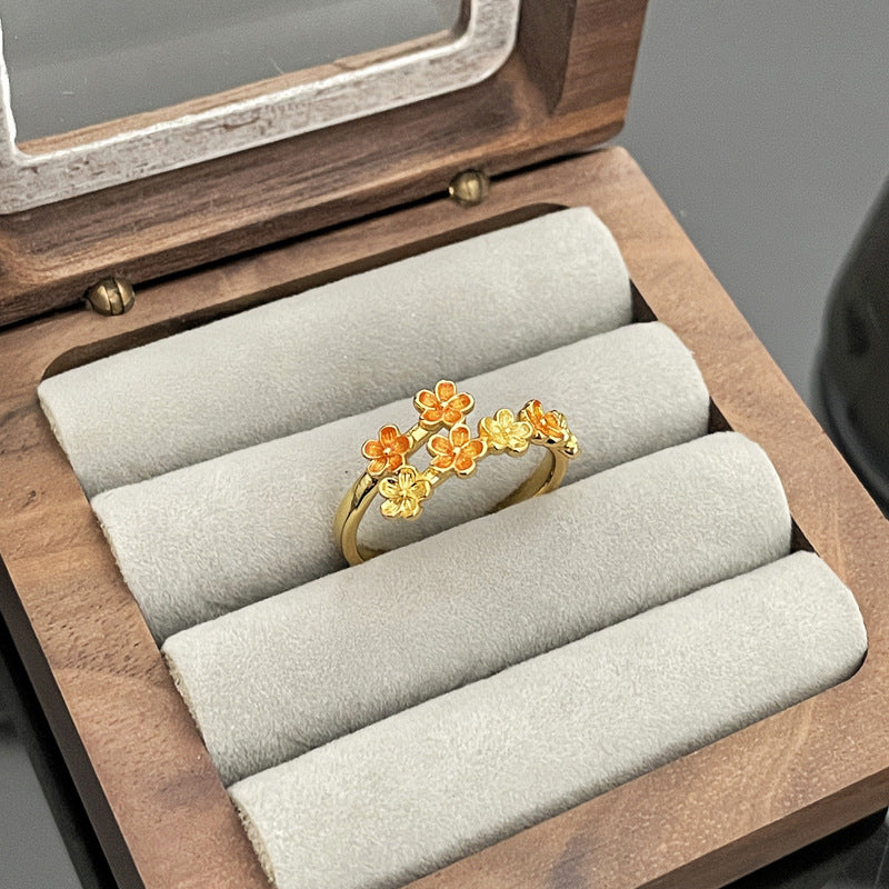 Wholesale Retro  Flower Leaf Dropping Glaze Fashion Opening Ring