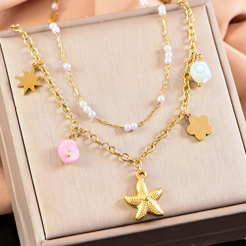 Wholesale Ocean series titanium steel double-layer stacked necklace