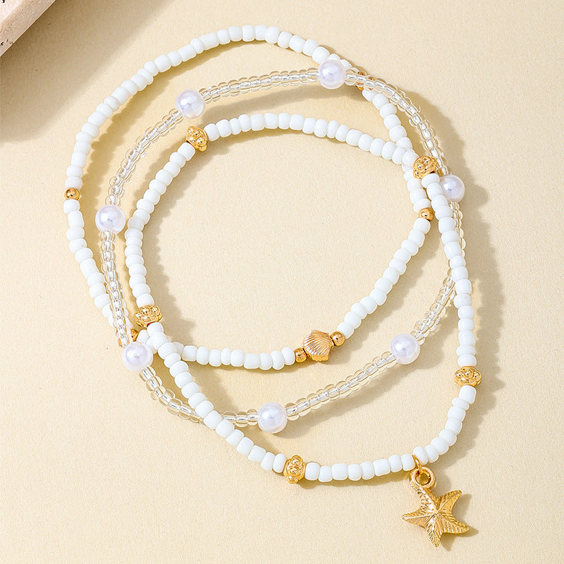 Wholesale  Bohemian Holiday Style Metal Starfish Pearl Beaded  Anklets