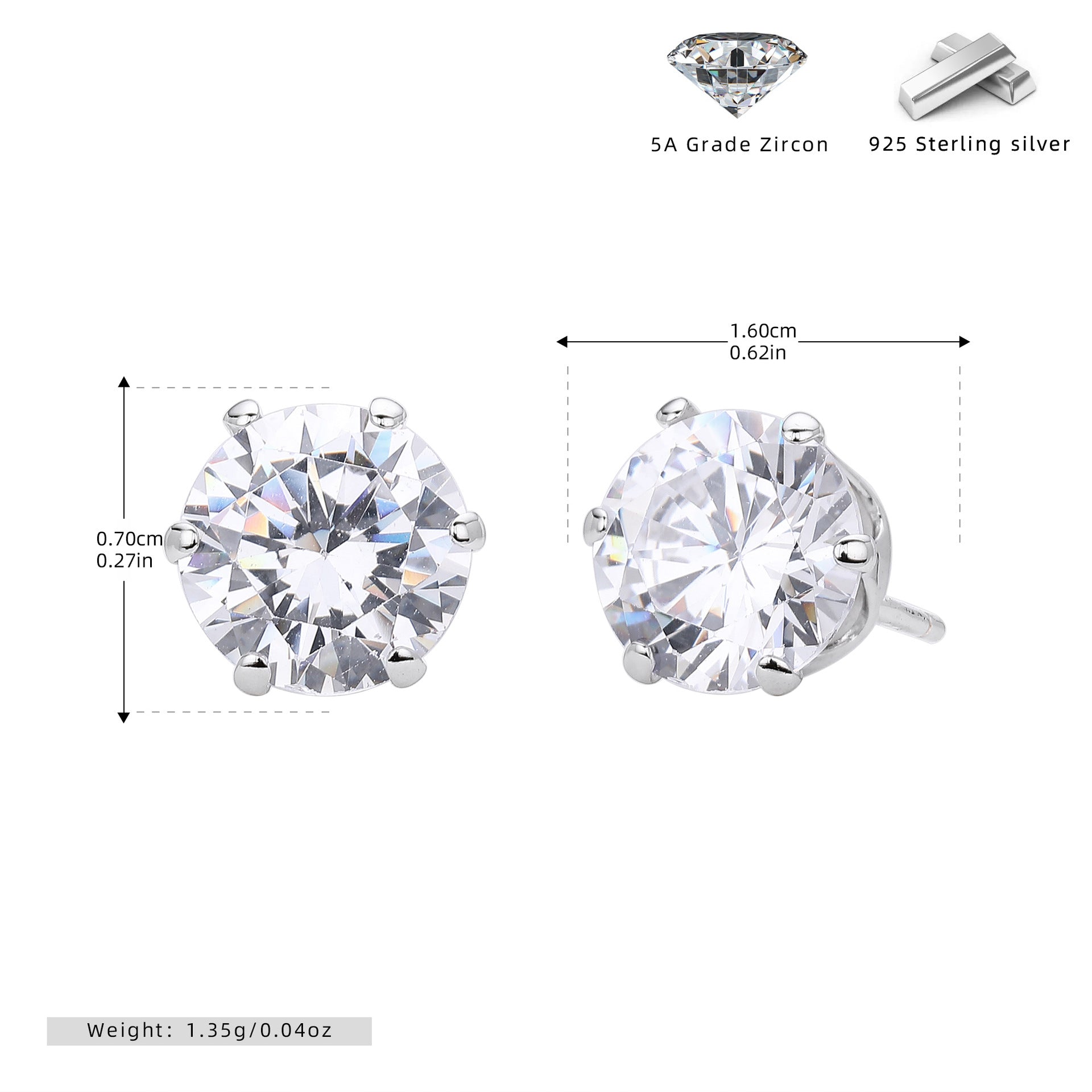 Wholesale s925 sterling silver earrings six-claw inlaid zircon earrings