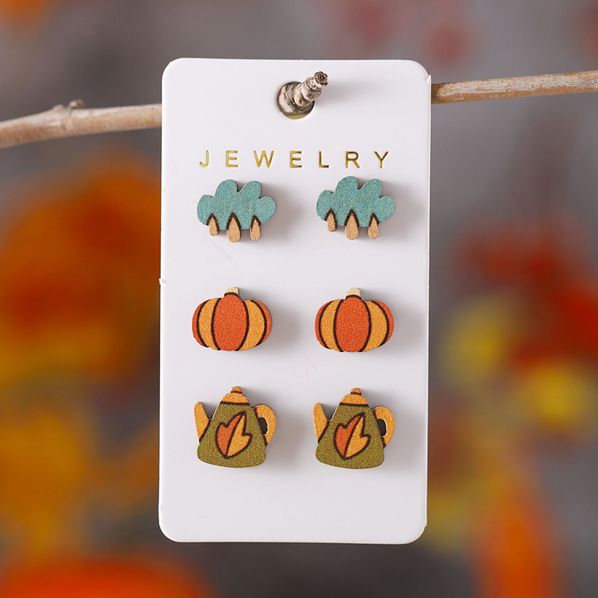 Wholesale Thanksgiving Maple Leaf Wood Pumpkin Earrings suit