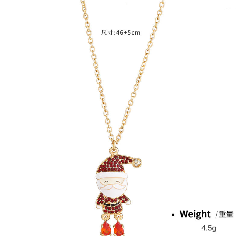 Wholesale Christmas Santa Claus Oil Drop Diamond Pendant Earrings Necklace Set ACC-NE-KJ006